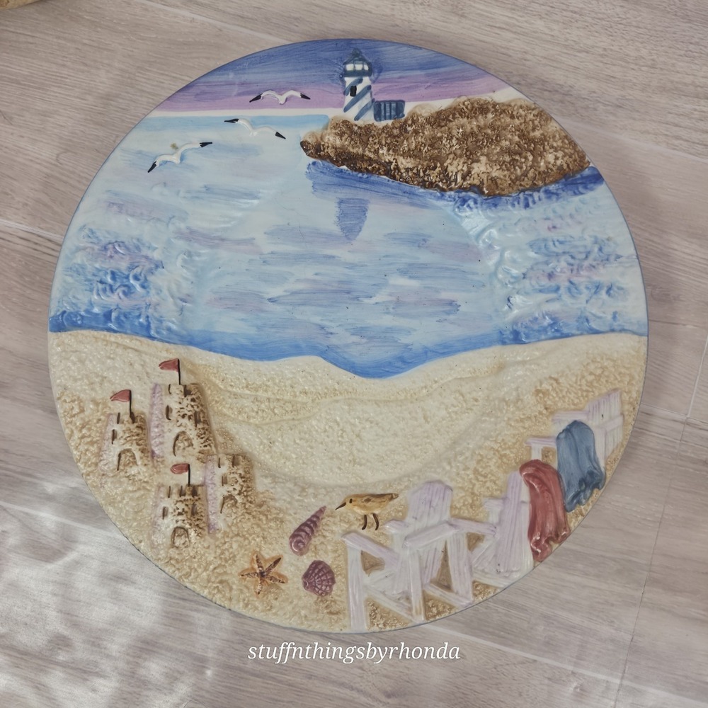 Yankee Candle Lighthouse Sandcastle Beach Ceramic LG Jar Topper Shade With Plate - Picture 5 of 10